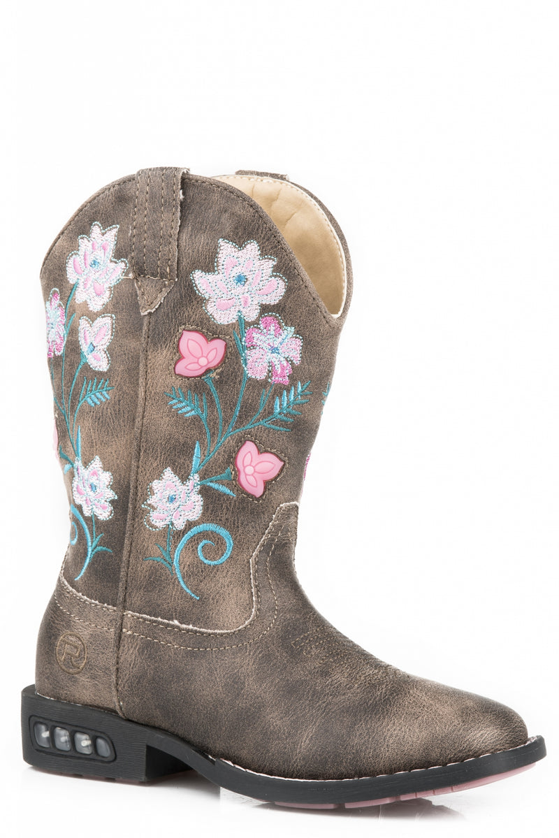 Roper Girls Floral/Vintage Brown Light Up Western Boots