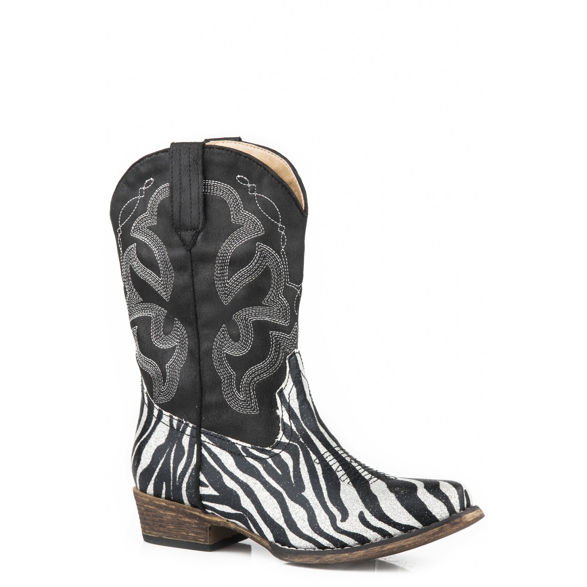 Roper Kids Zebra Glitter Western Stitch Boots
