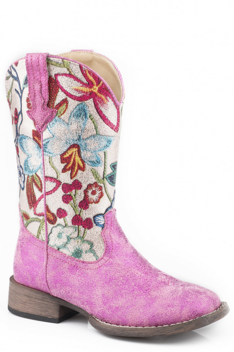 Roper Girls Metallic Pink/Floral Western Boots