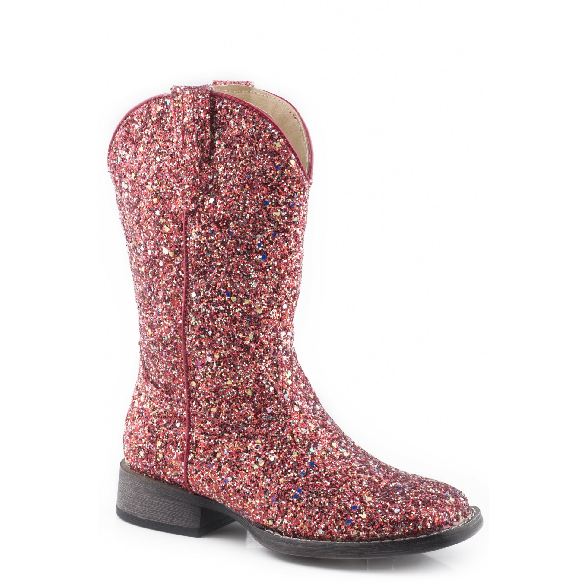 Roper Kids Red Glitter Square Toe Western Boots