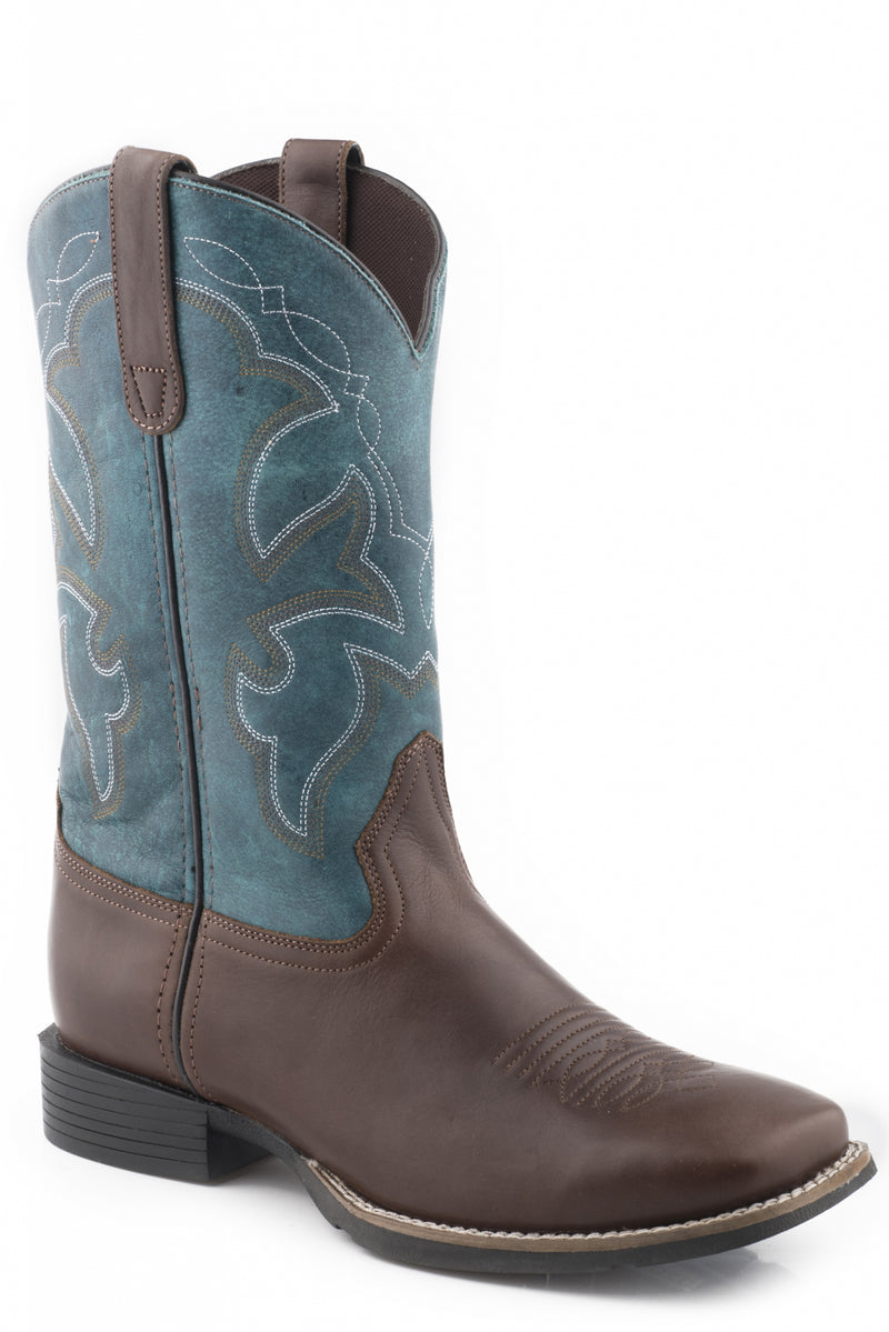 Roper Mens Brown Tumbled Leather Vamp Teal Shaft Western Boots