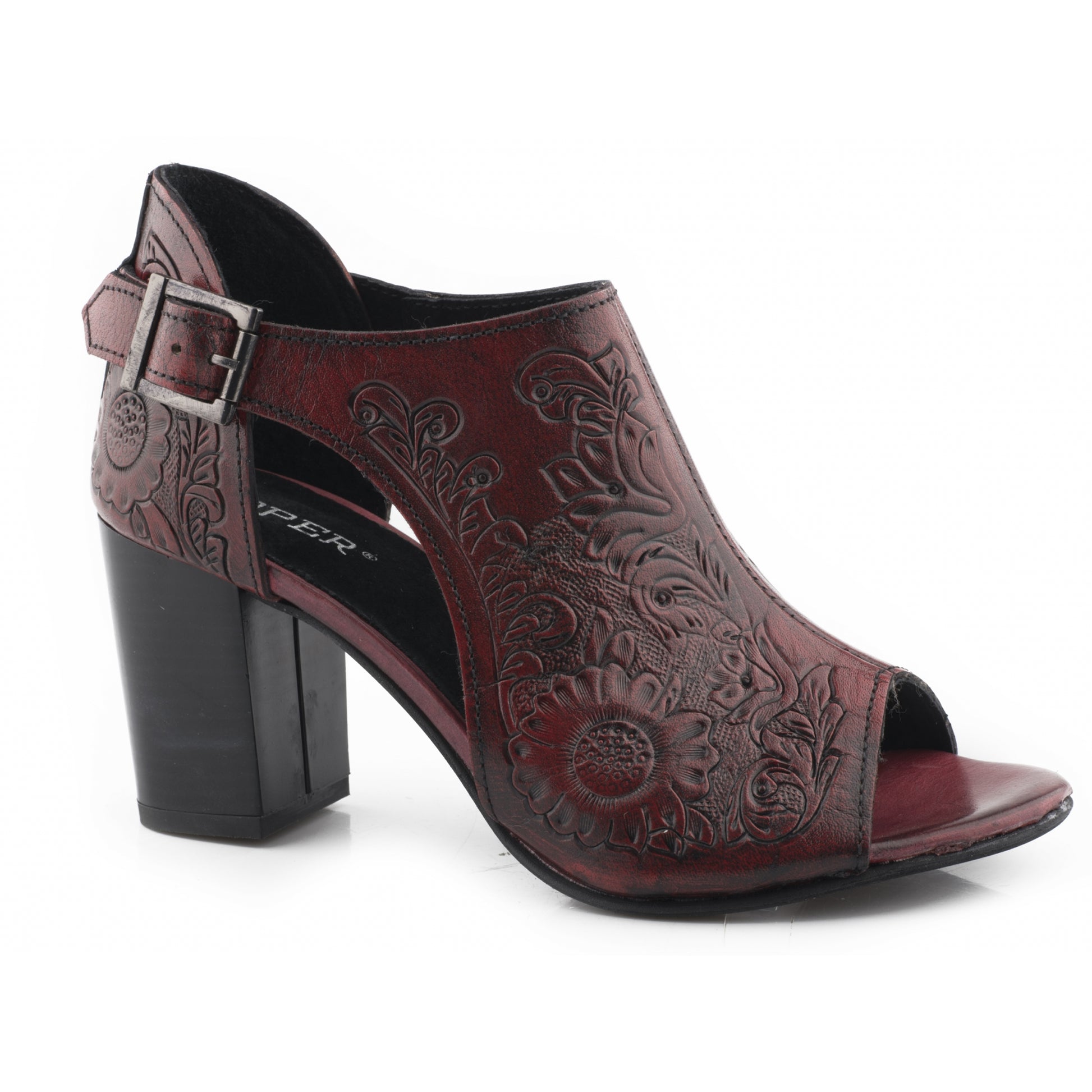 Roper Ladies Floral Tooled Leather Closed Back Open Toe Mules