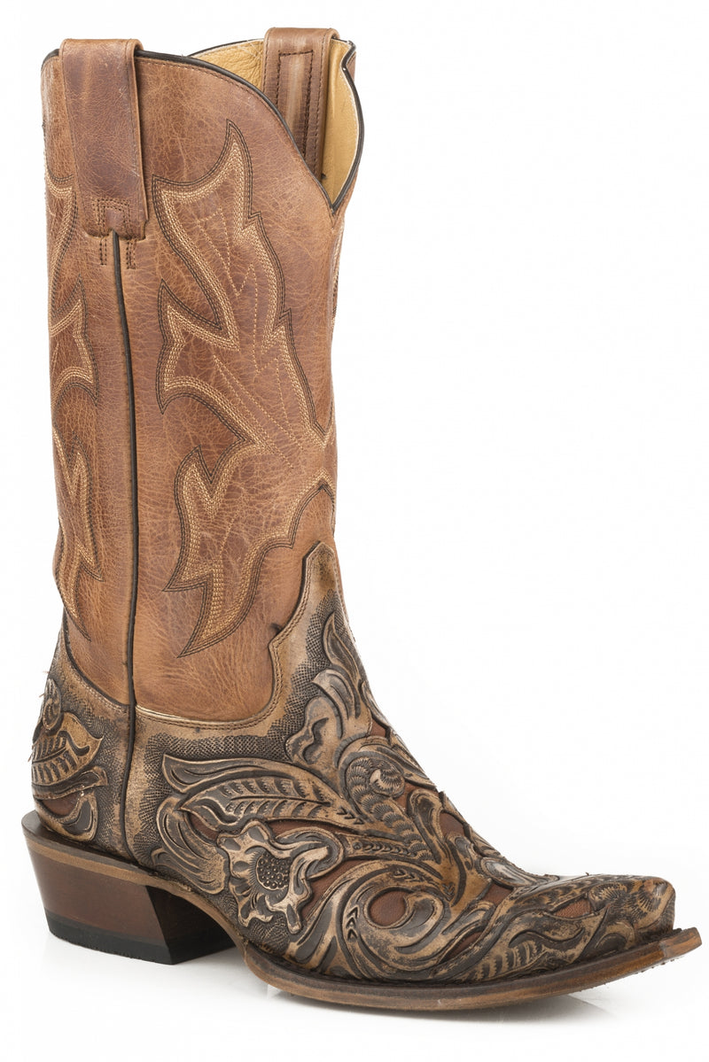 Stetson Mens Handtooled Wicks Snip Cowboy Boots