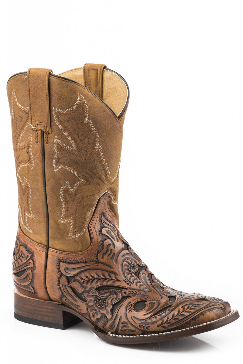 Stetson Mens New West Square Toe Leather Sole Boots