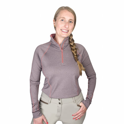 Ovation Ladies Quarter Zip Melange LS Base Top
