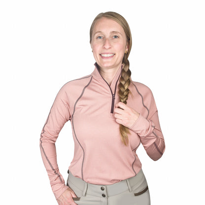 Ovation Ladies Quarter Zip Melange LS Base Top