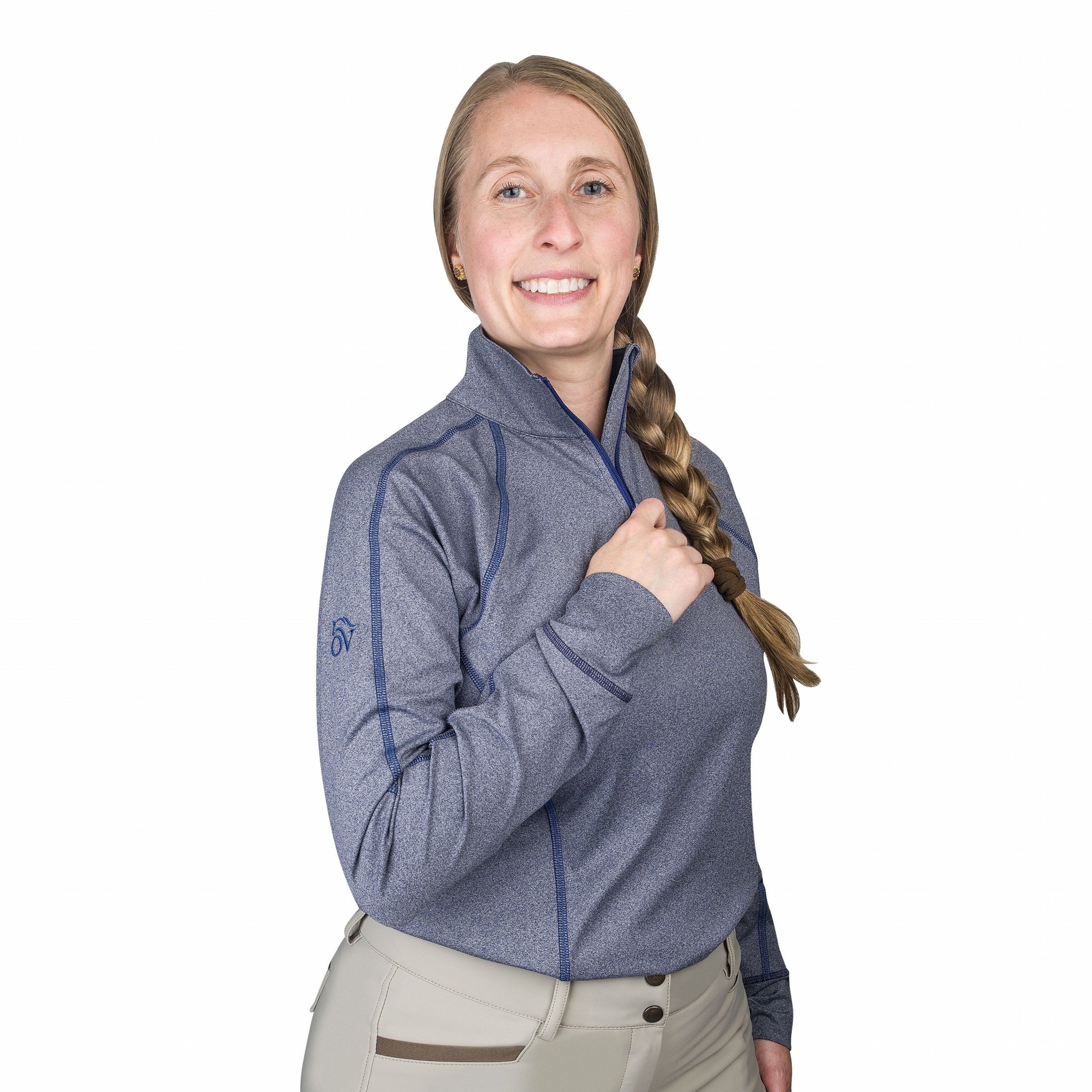 Ovation Ladies Quarter Zip Melange LS Base Top