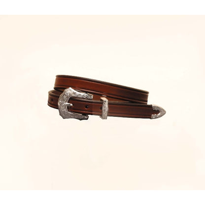 Tory Leather 3/4" Plain Creased Belt & 3-Pc Eng Silver Buckle Set