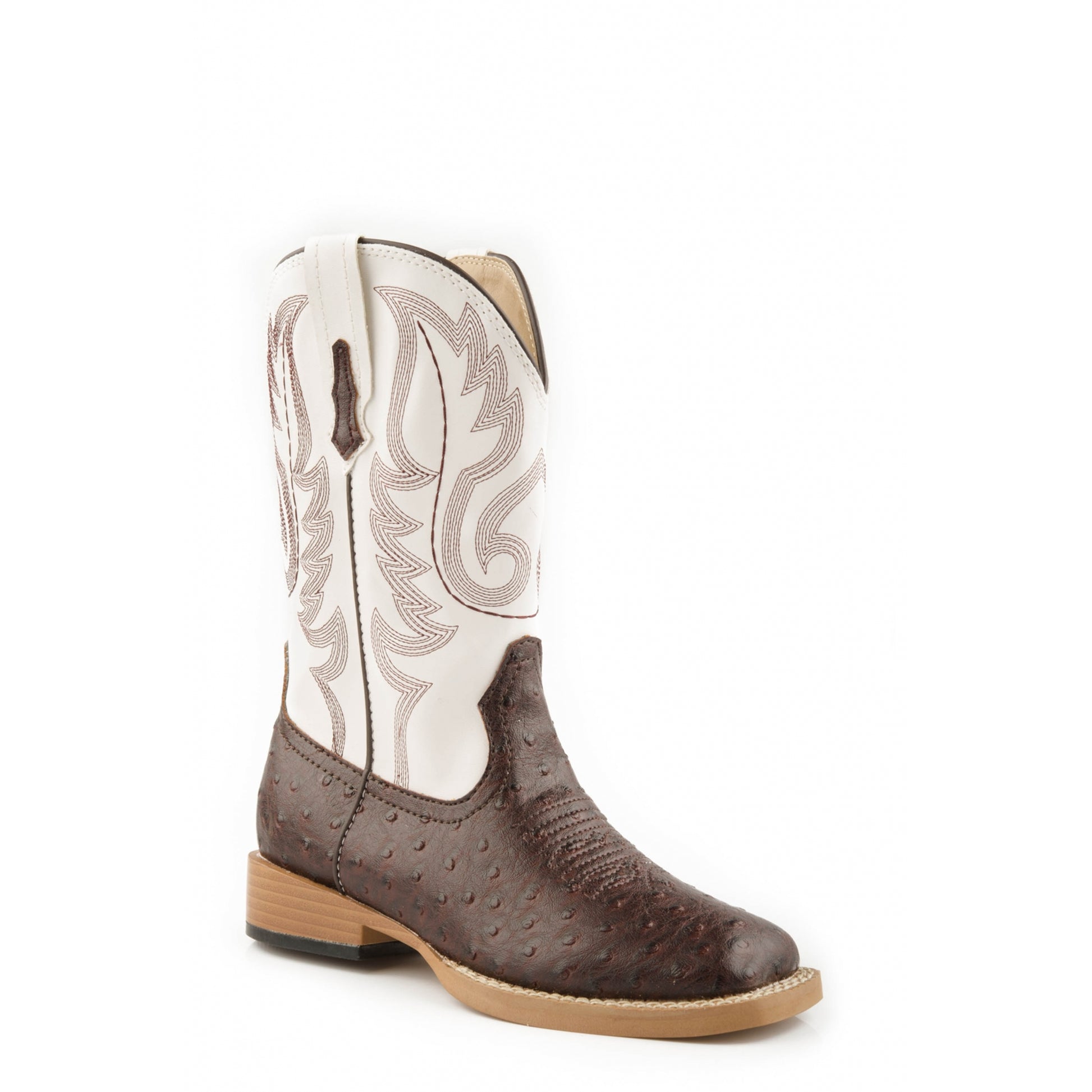 Roper Kids Sq Toe 9in Faux Ostrich Brown Boots