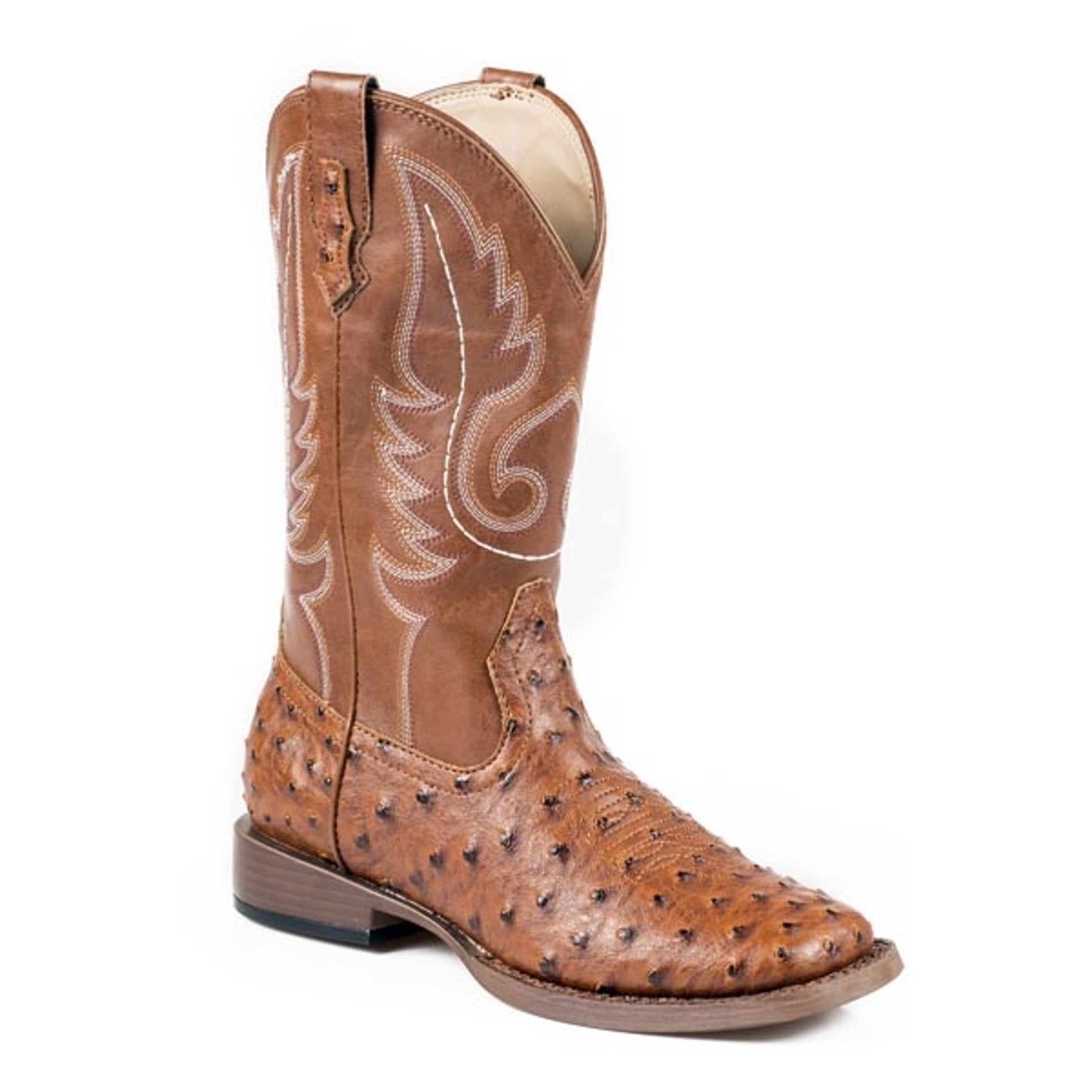 Roper Mens Sq Toe Faux Ostrich Tan Boots
