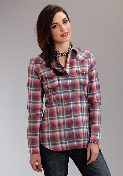 Stetson Ladies Spring I Plaid Western Long Sleeve Snap Shirt - Orchid