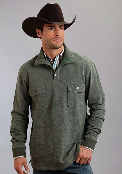 Stetson Mens Original Rugged Bamboo Look Knit Pullover - Green