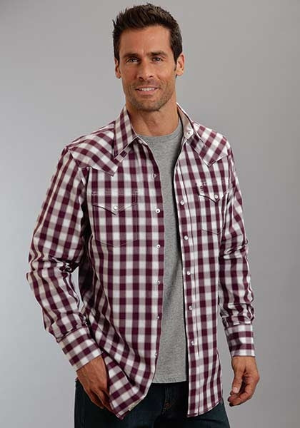 Stetson Mens Original Rugged C2 Blurred Check Long Sleeve Snap Shirt