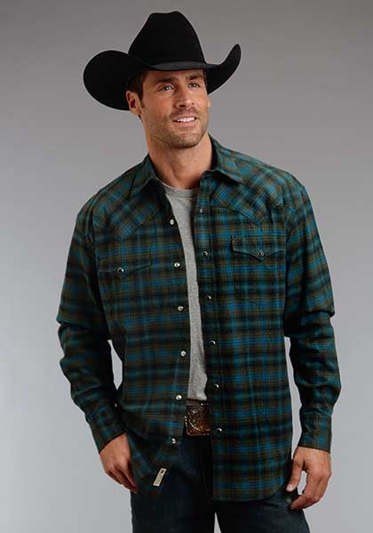 Stetson Mens Original Rugged Dubliners Plaid Long Sleeve Snap Shirt