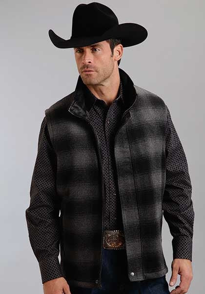 Stetson Mens Plaid Wool Blend Vest - Black/Grey