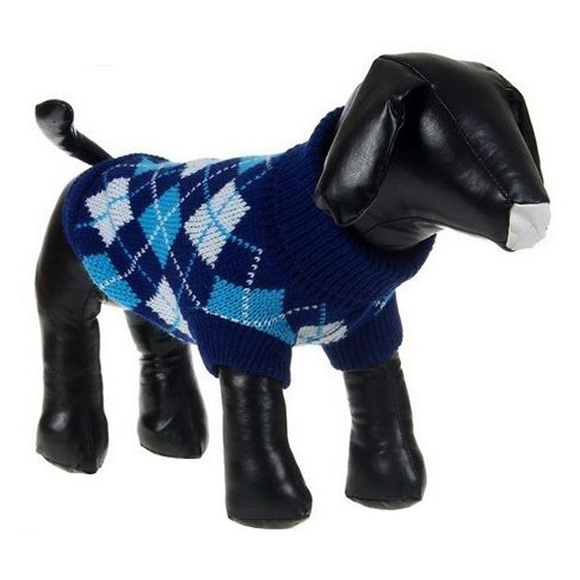 Pet Life Arygle Ribbed Pet Sweater Black/Blue