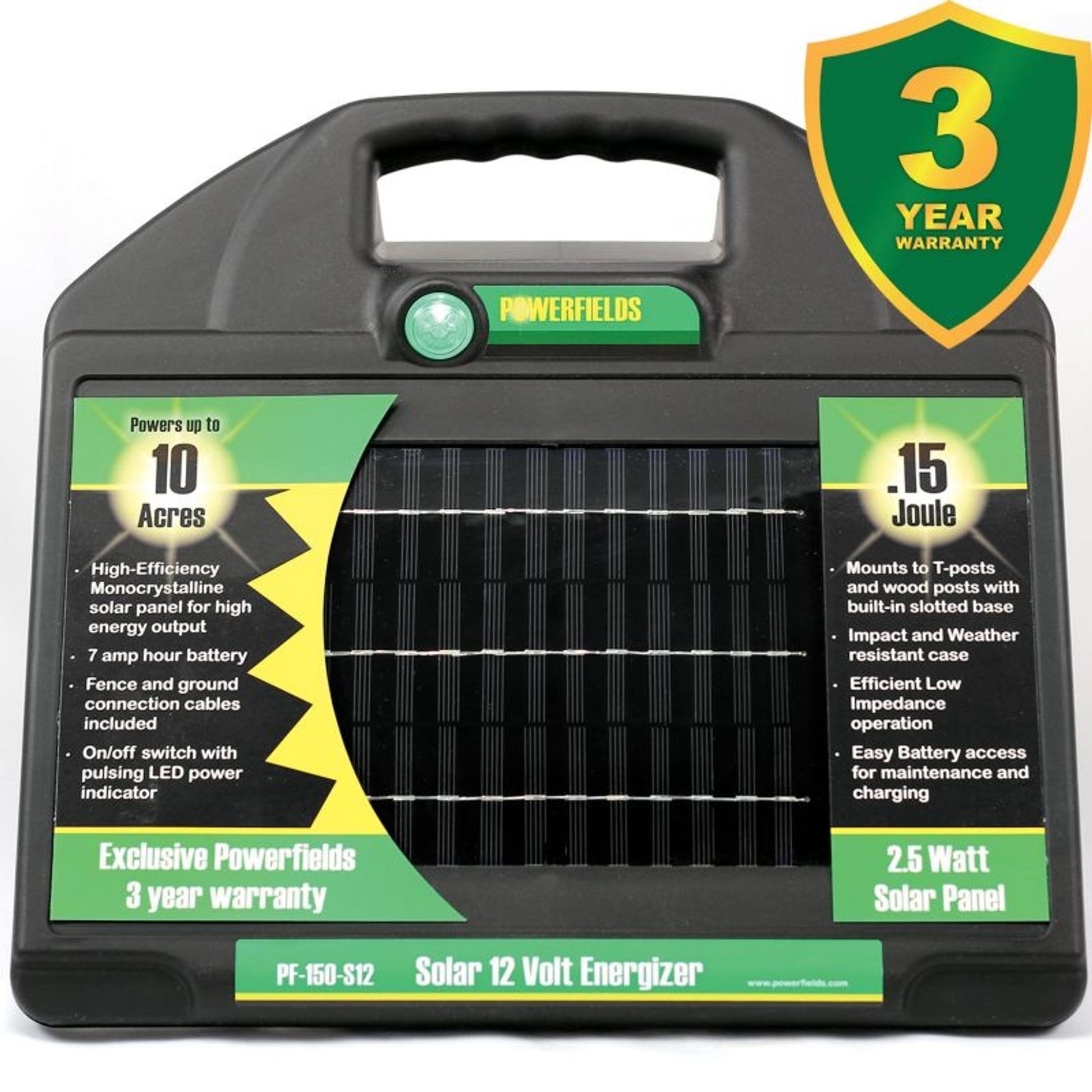 Powerfields 12V 10 Acre Solar Energizer .15 Joules