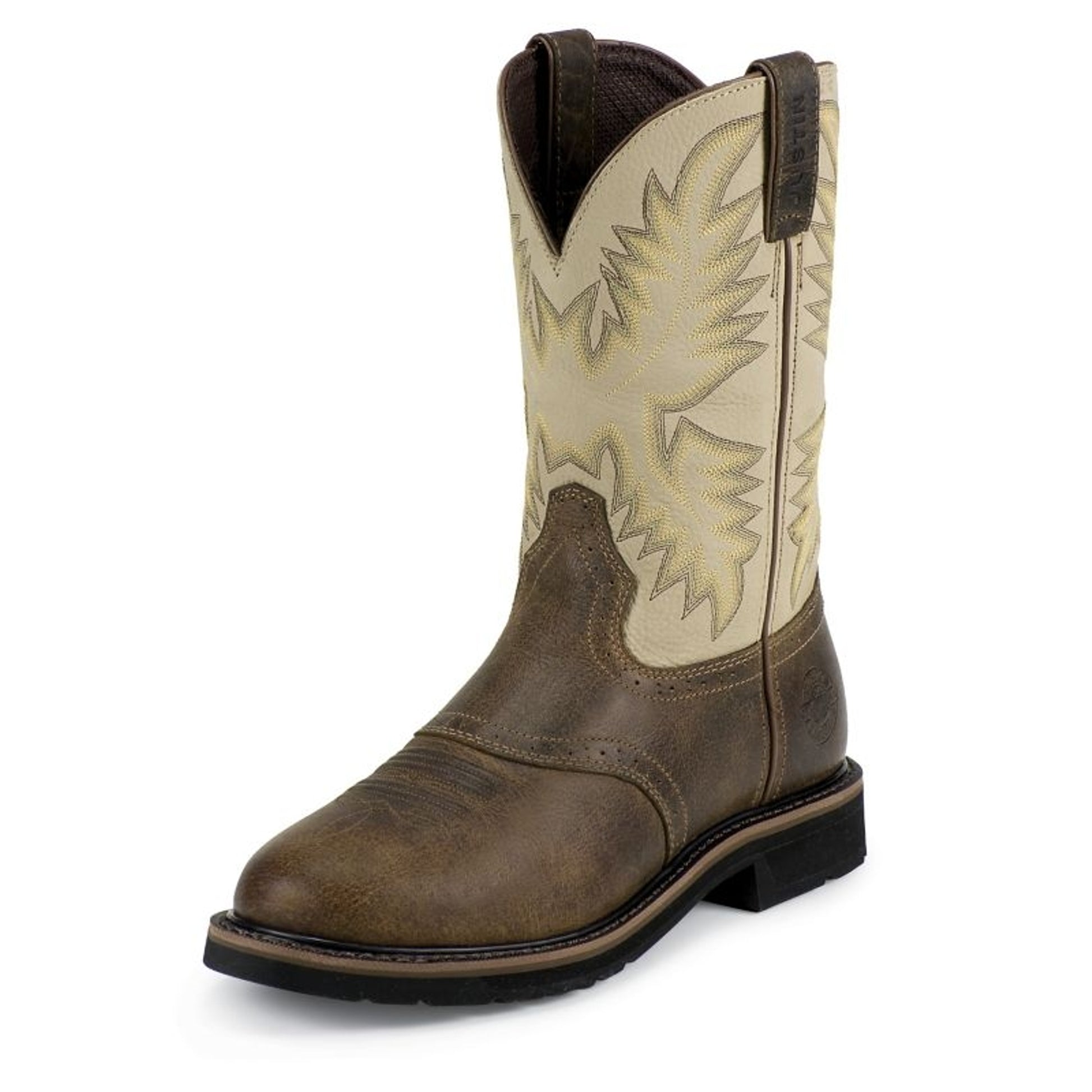Justin Mens Stampede Rnd Waxy Brn Work Boot