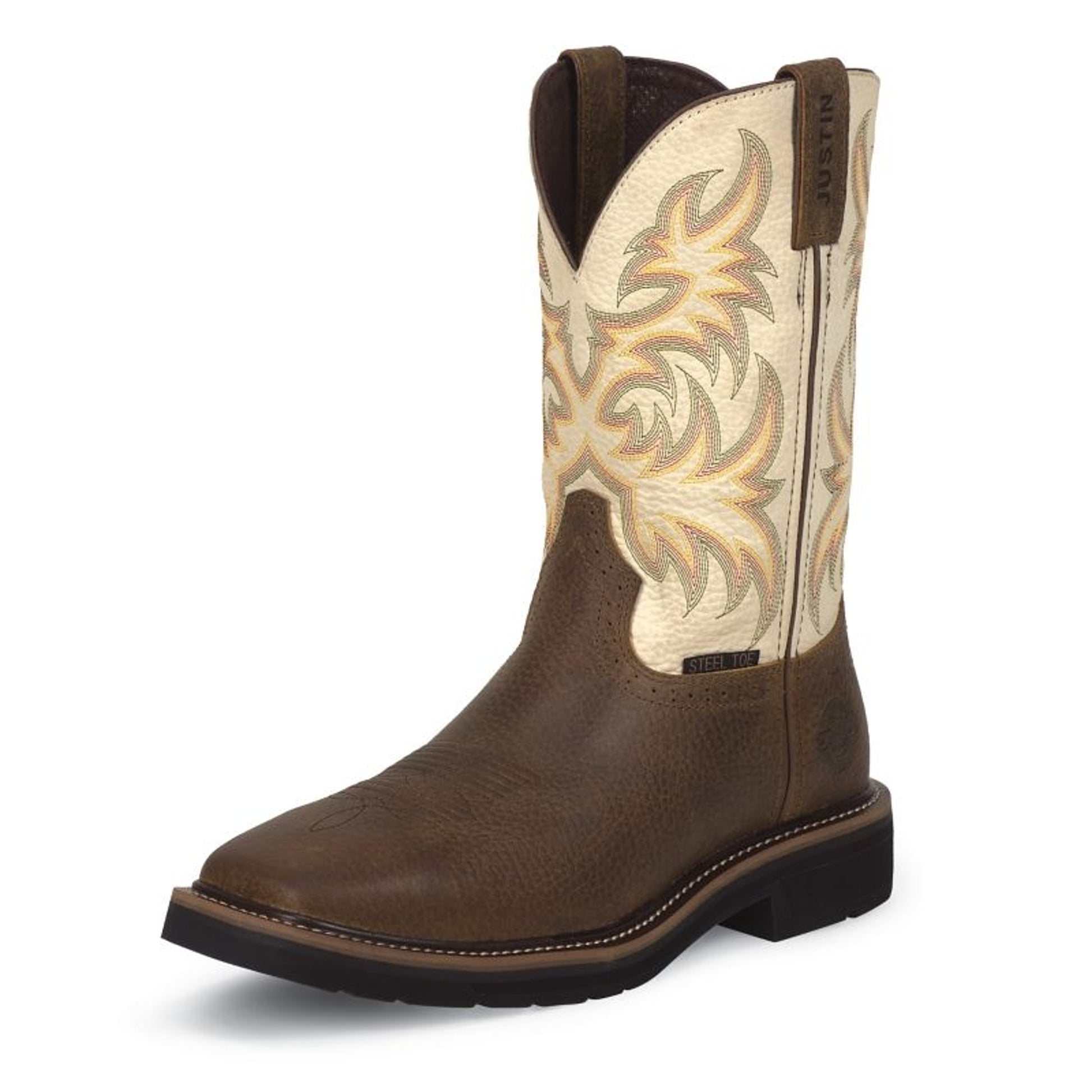 Justin Mens Stampede Steel White Work Boots