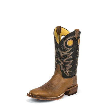 Justin Mens Bent Rail Sq Black Spiral Boots
