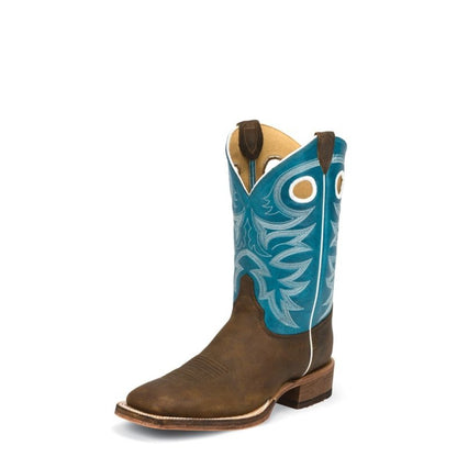 Justin Mens Bent Rail Sq Blue Cowhide Boots