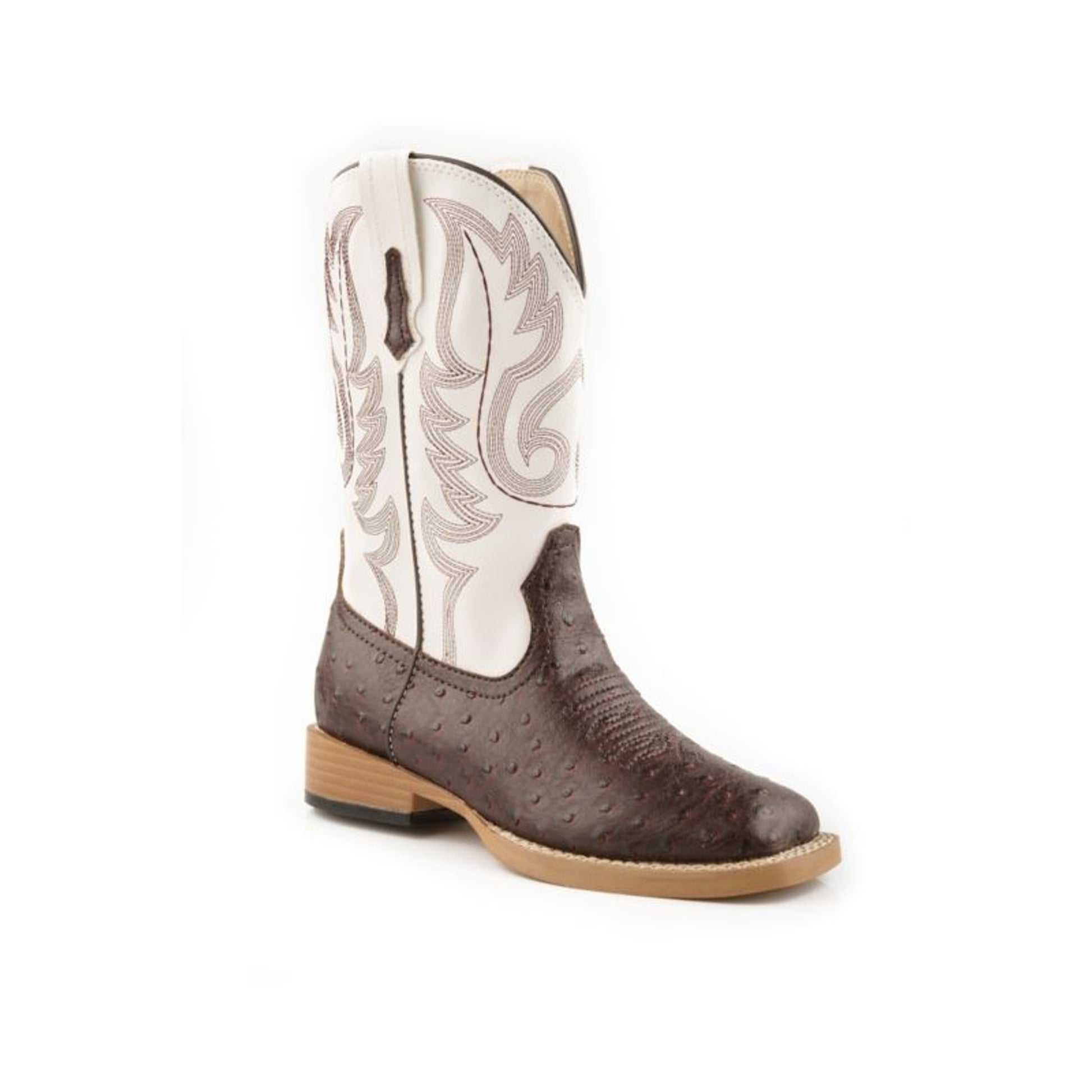Roper Kids Sq Toe 9in Faux Ostrich Brown Boots