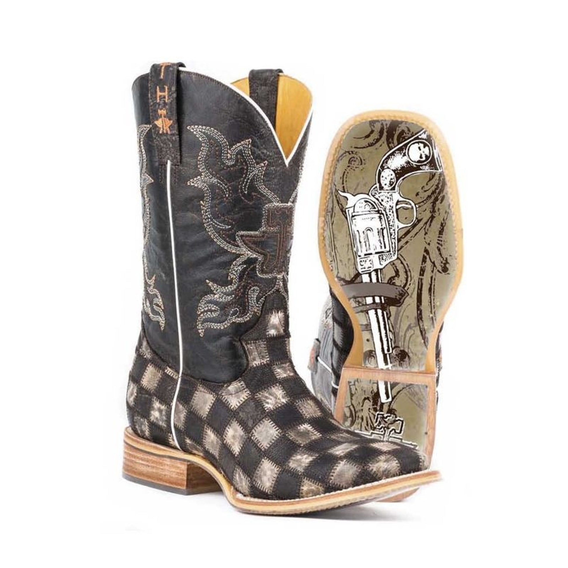 Tin Haul Mens Gunmetal Check Square Toe Boots
