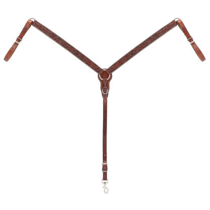 Weaver Turq Cross Carved Chestnut Breast Collar