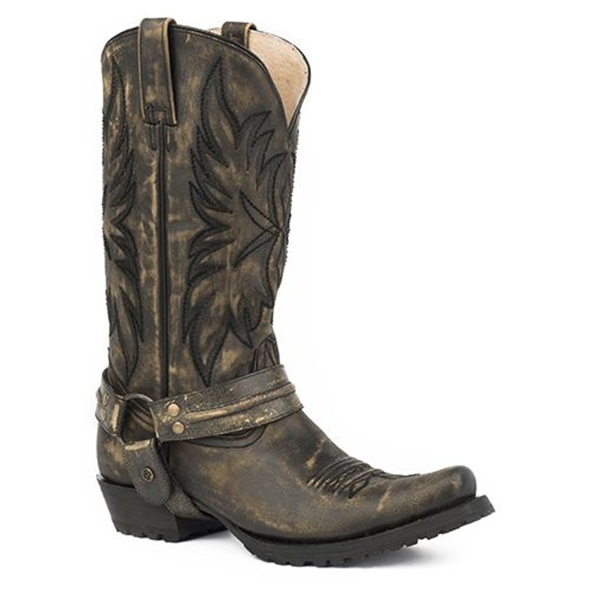Roper Mens Carson Snip Sanded Black Boots