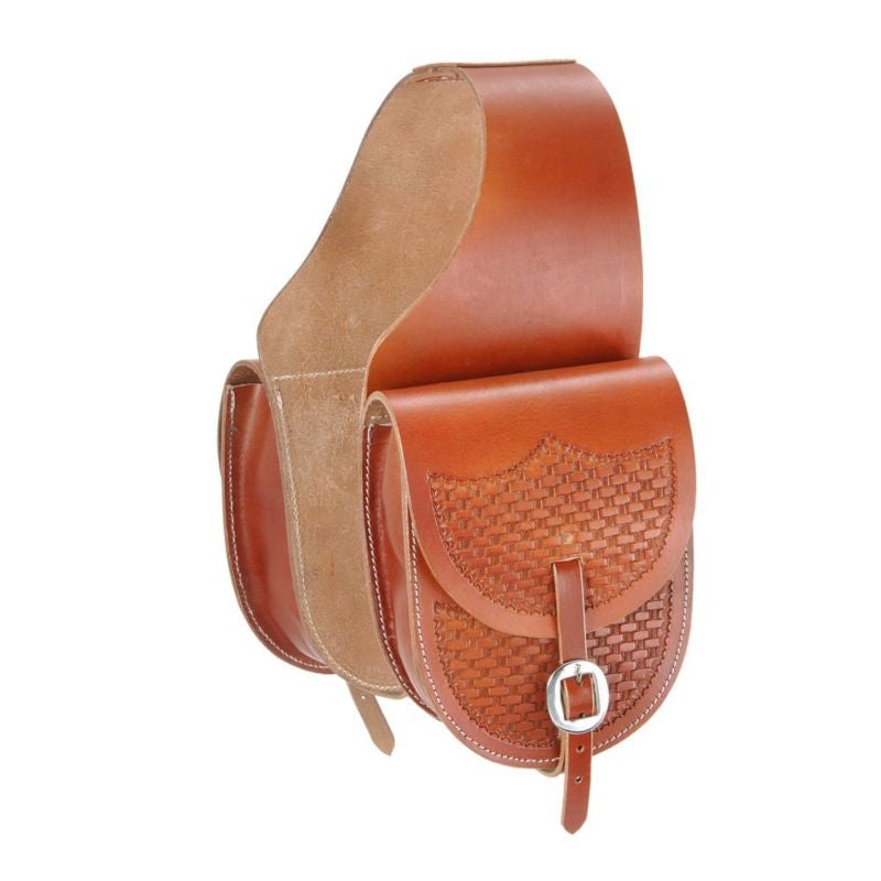 Tough1 Leather Saddle Bag with Basket Stamp