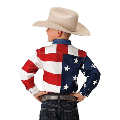 Roper Boys American Flag L/S Shirt