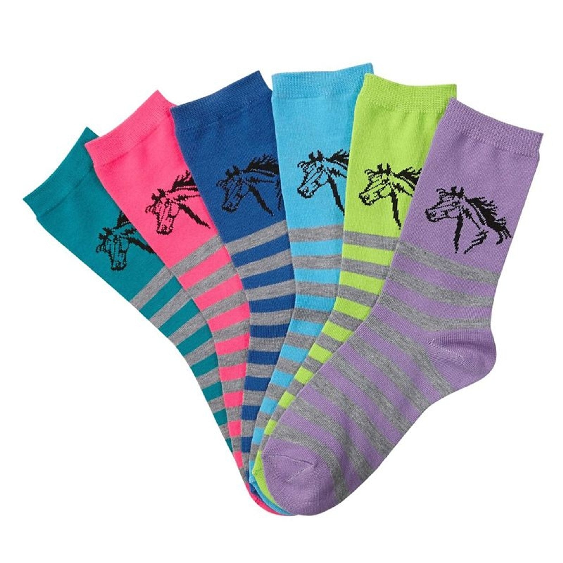 Lila Blakeslee Linear Horse Striped Crew Socks