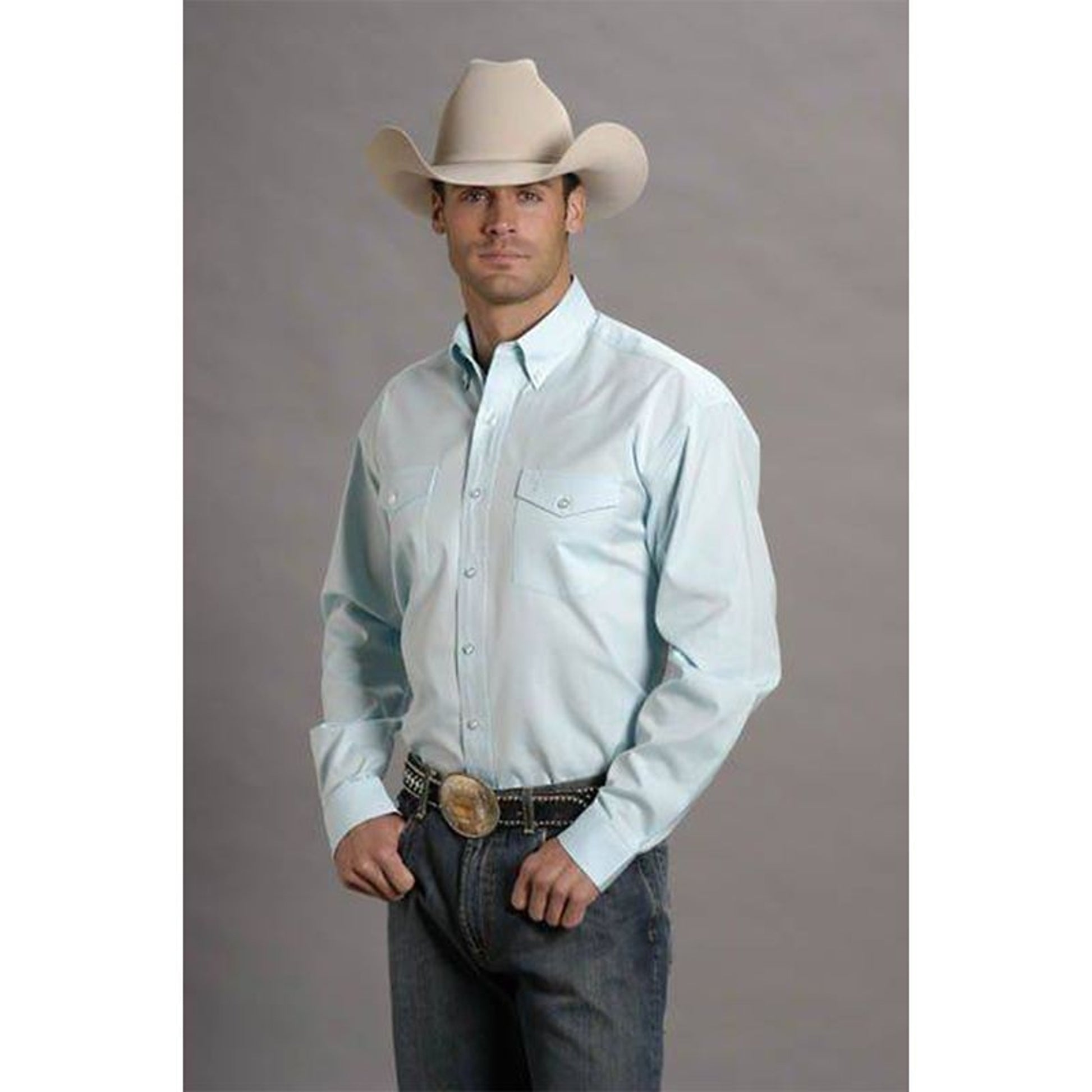 Stetson Mens Pinpoint Oxford LS Shirt L Blue