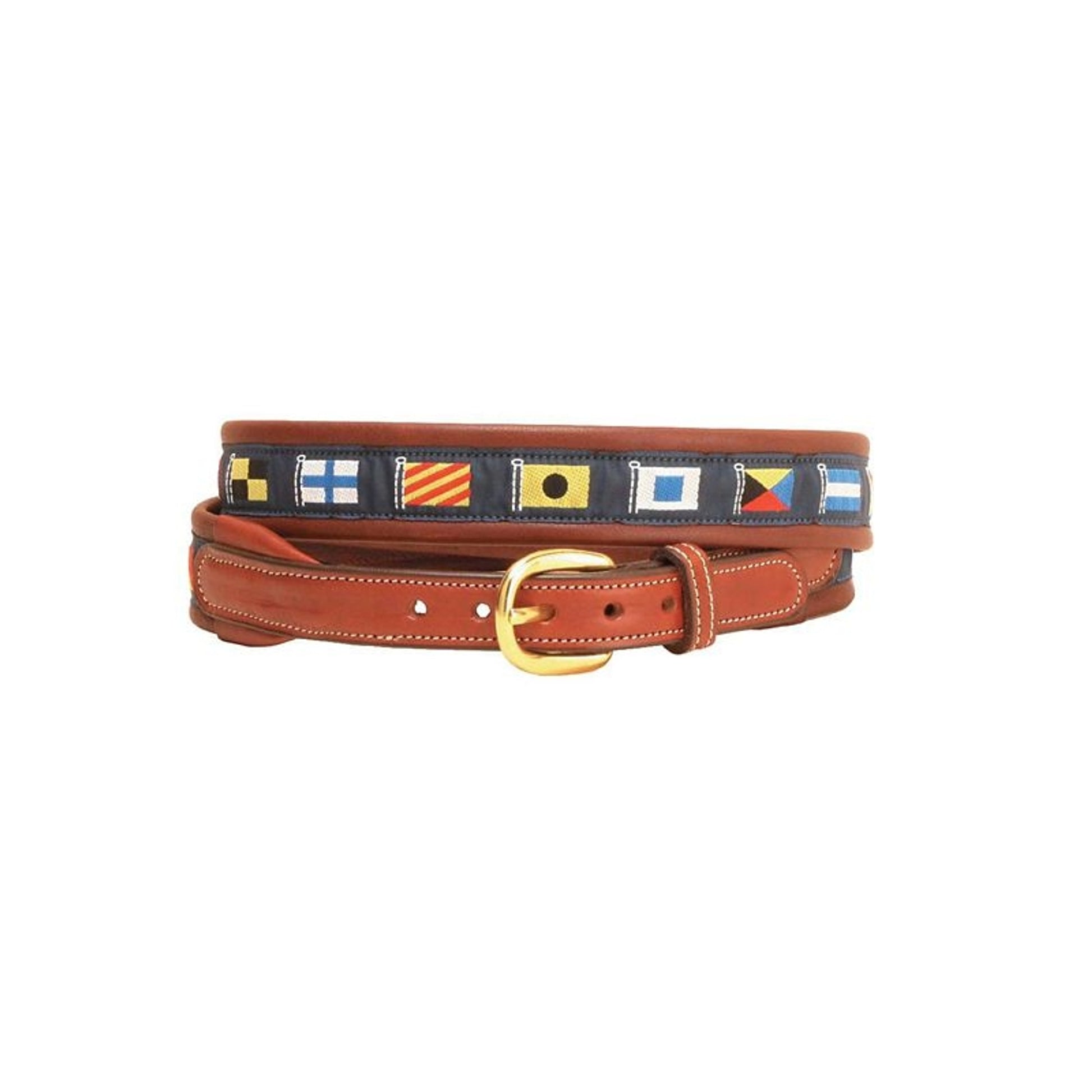Tory Padded Leather Nautical Belt 26in Bk/Gry