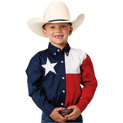 Roper Boys Texas Flag Shirt MD Red White/Navy