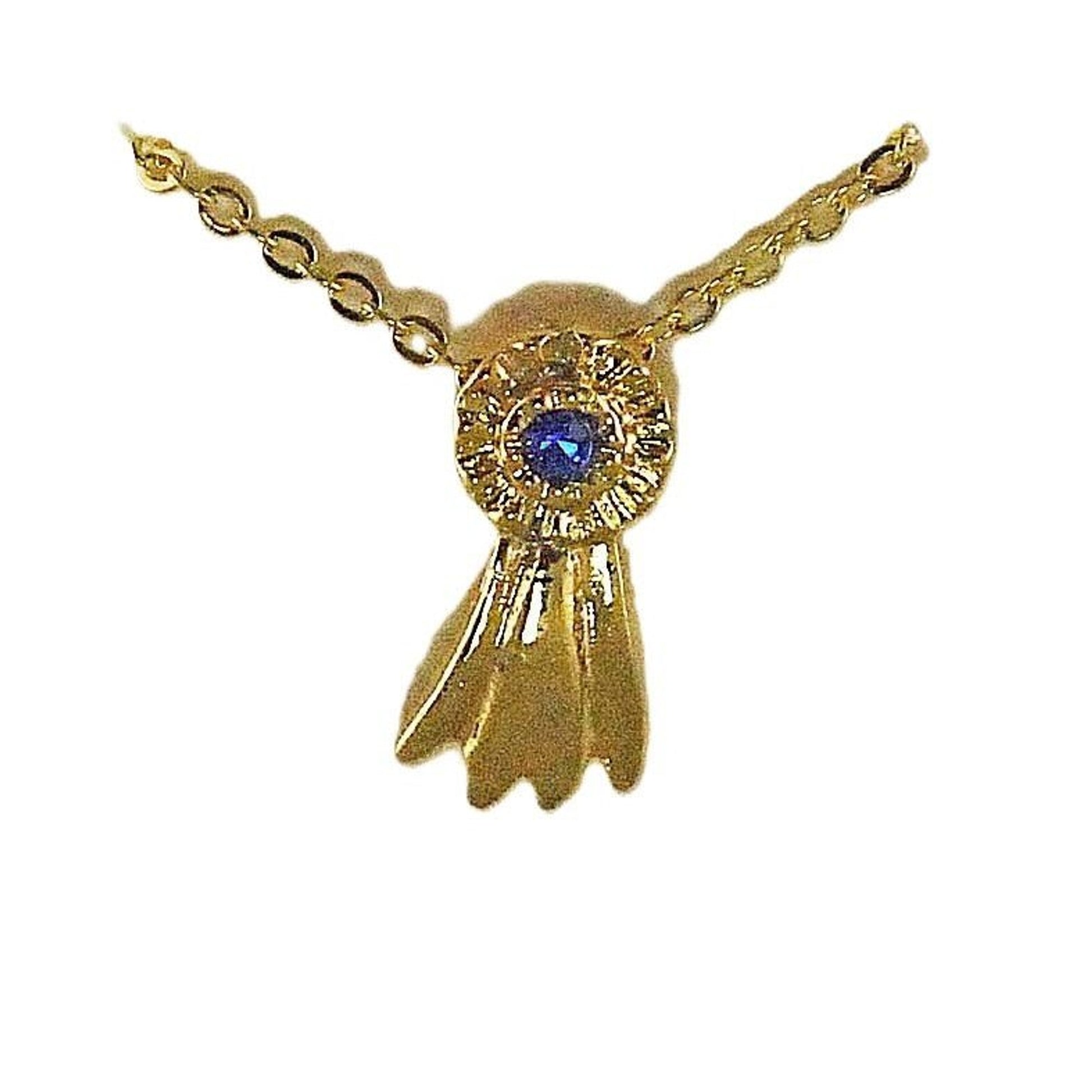 Finishing Touch Blue Ribbon Pendant Gold Finish