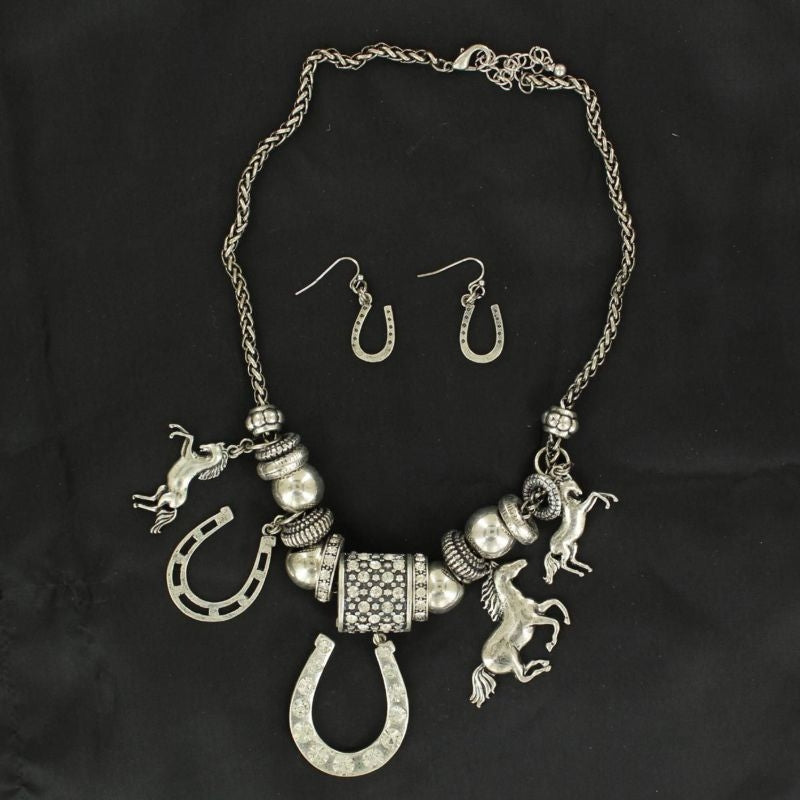 BlazinRoxx Crystal Horseshow Charm And Earring Set