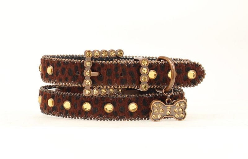 Blazin Roxx Bling Hair On Dog Collar LG Brown
