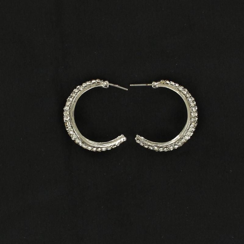 Blazin Roxx Rhinestone Encrusted Hoop EarringBk/Wh