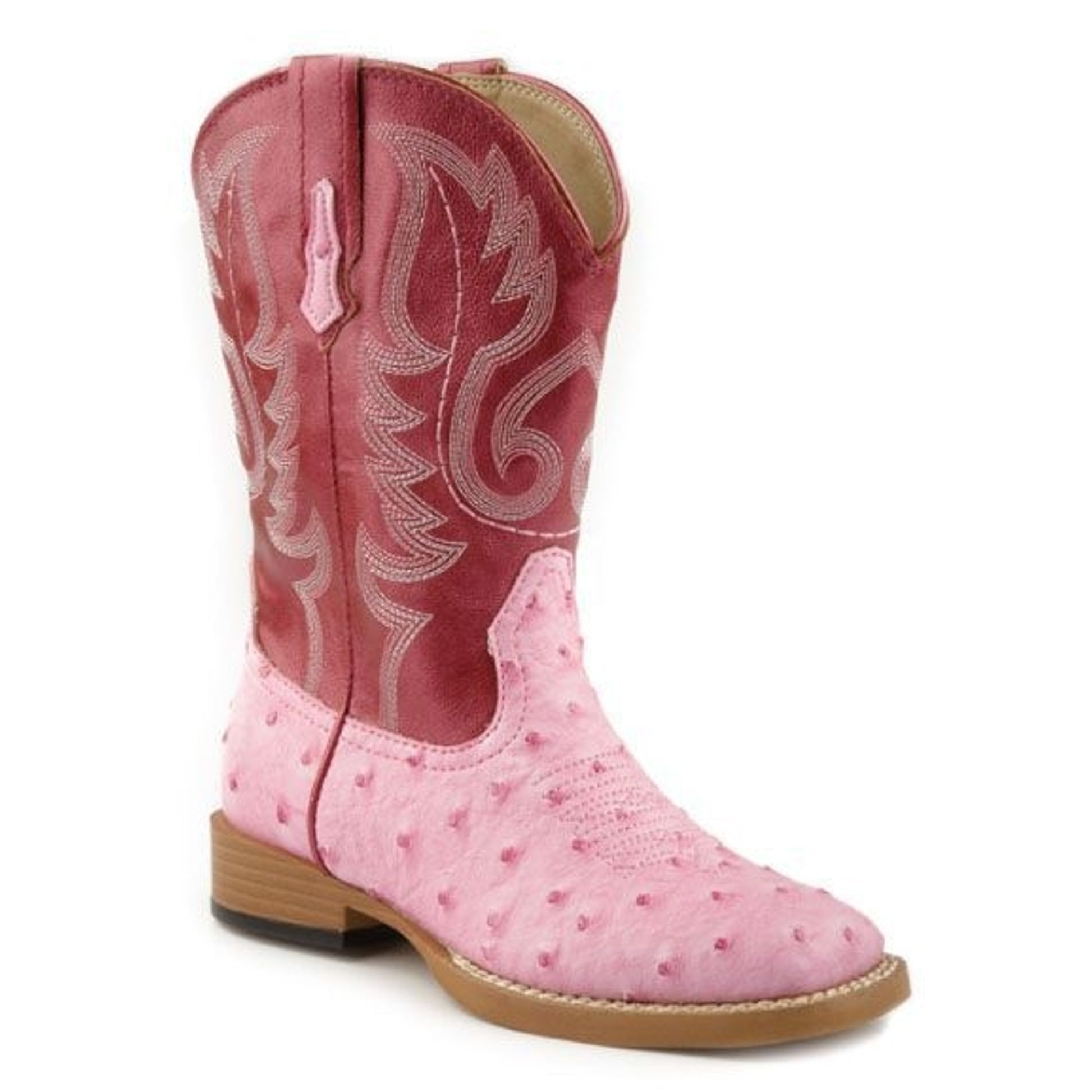 Roper Kids Ostrich Print Sq Toe Boots 1 Pnk