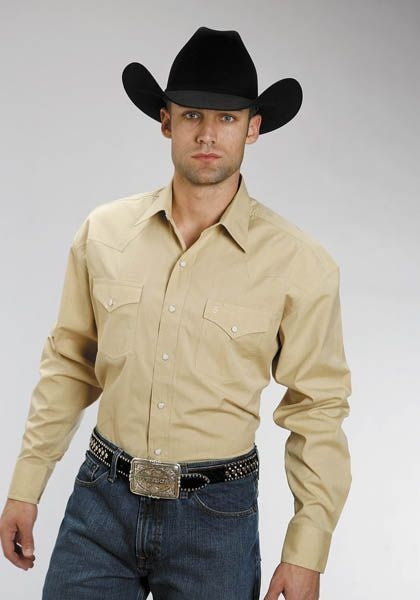 Stetson Mens Long Sleeve Cotton Shirt Large Gold