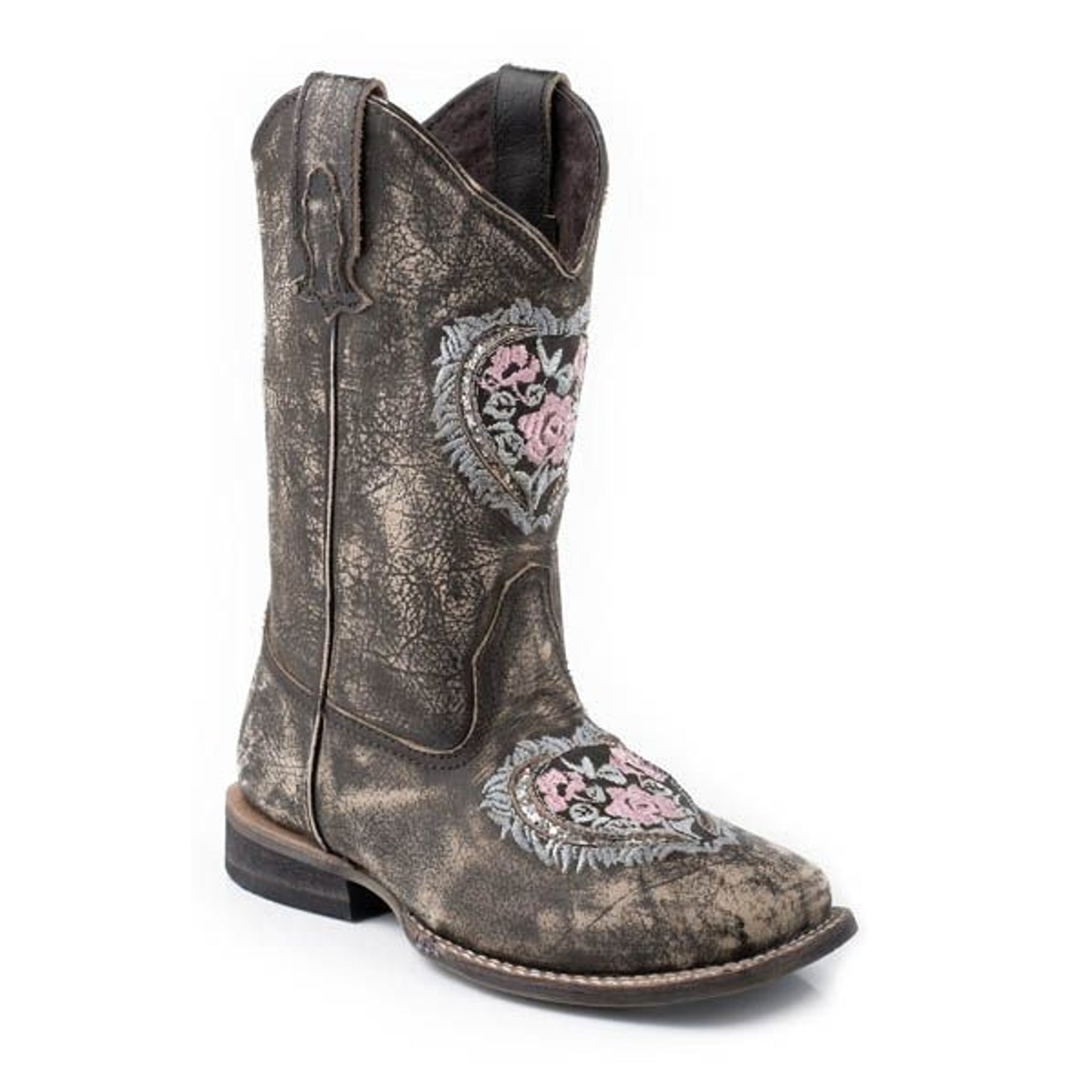 Girls Destiny Square Toe Western Boot 1 Brn/Sil
