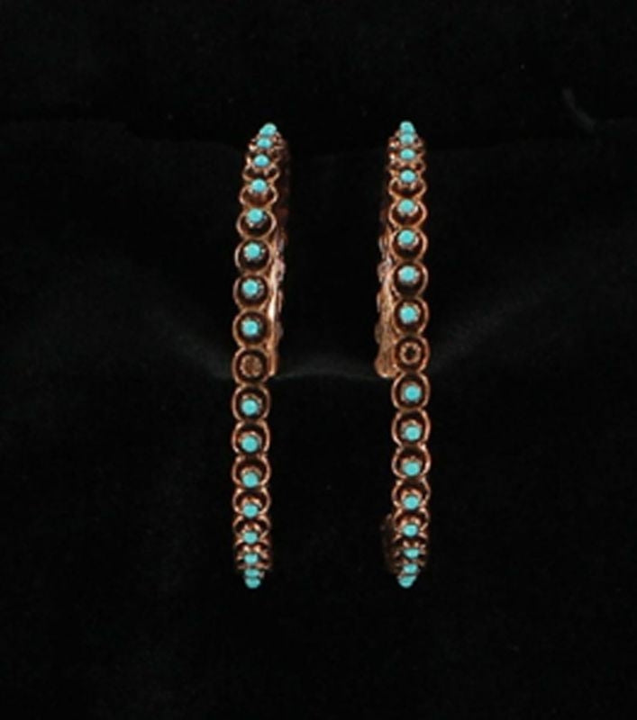 Blazin Roxx Beaded Copper Hoop Earrings Turquoise