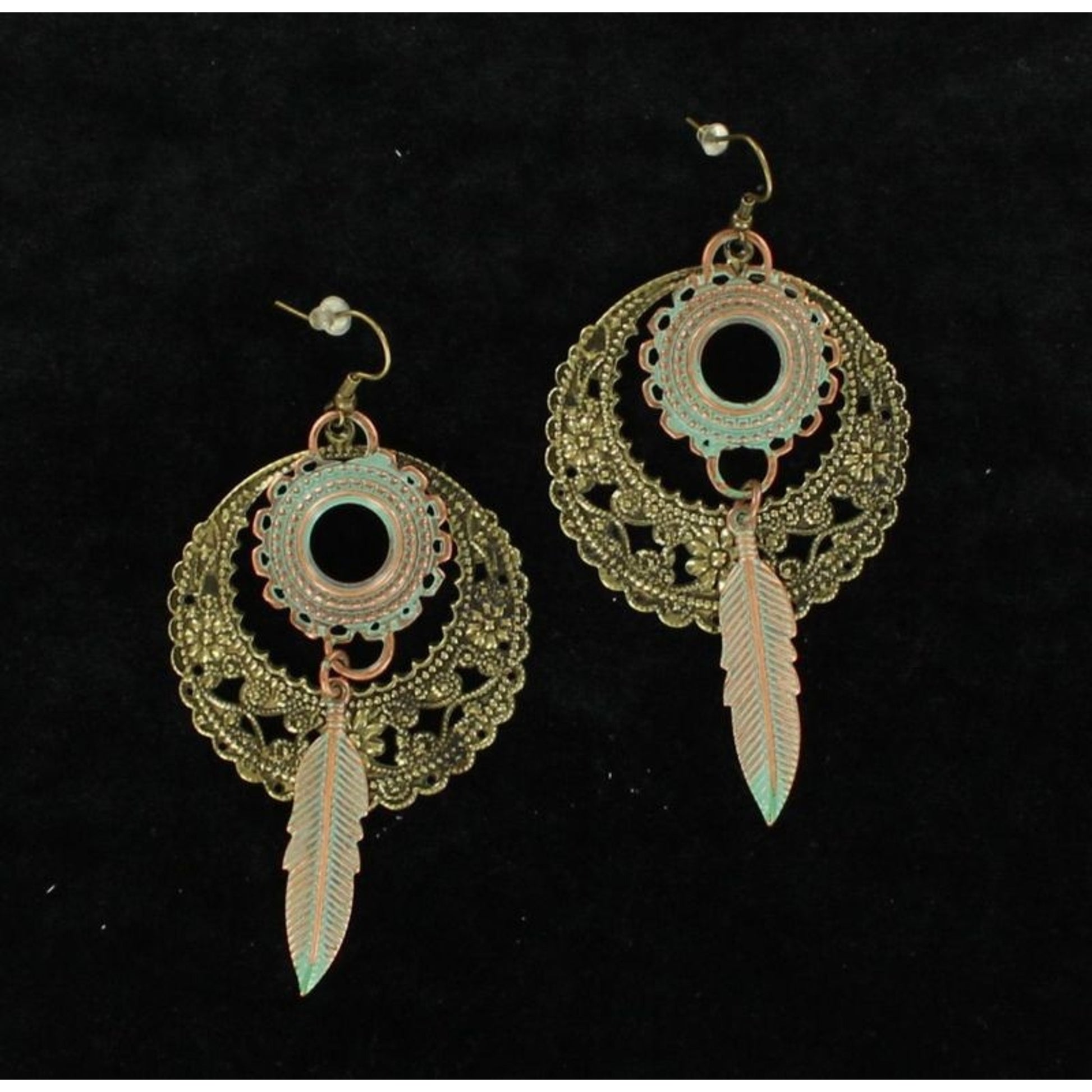 Blazin Roxx Feather Disc EarringsPatina