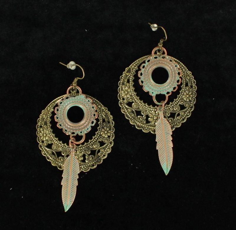 Blazin Roxx Feather Disc EarringsPatina