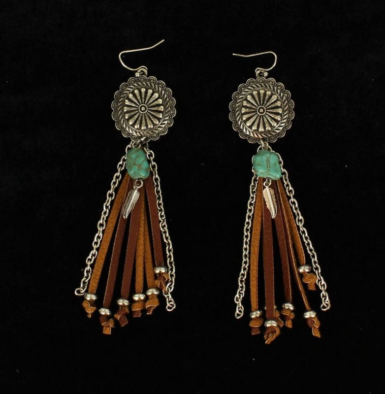 Blazin Roxx Floral Beaded Arrow Fringe Earrings