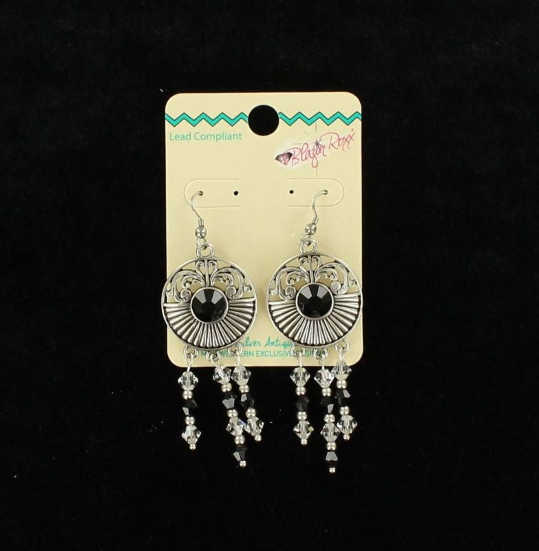 Blazin Roxx Medallion Dangle EarringsBk/Wh