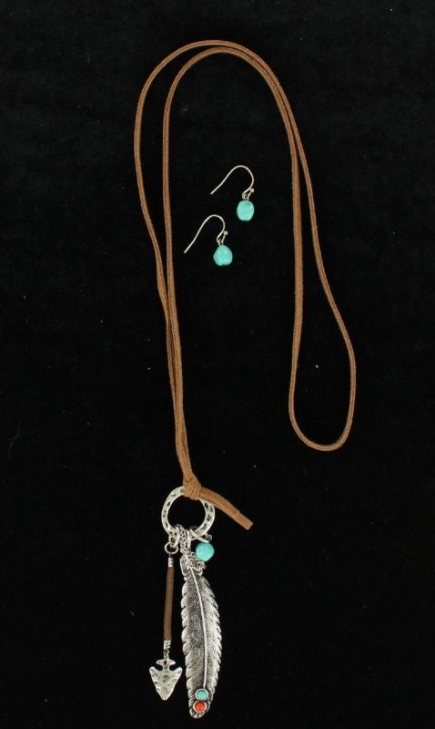 Blazin Roxx X-Large Knot Feather Jewelry SetBk/Wh