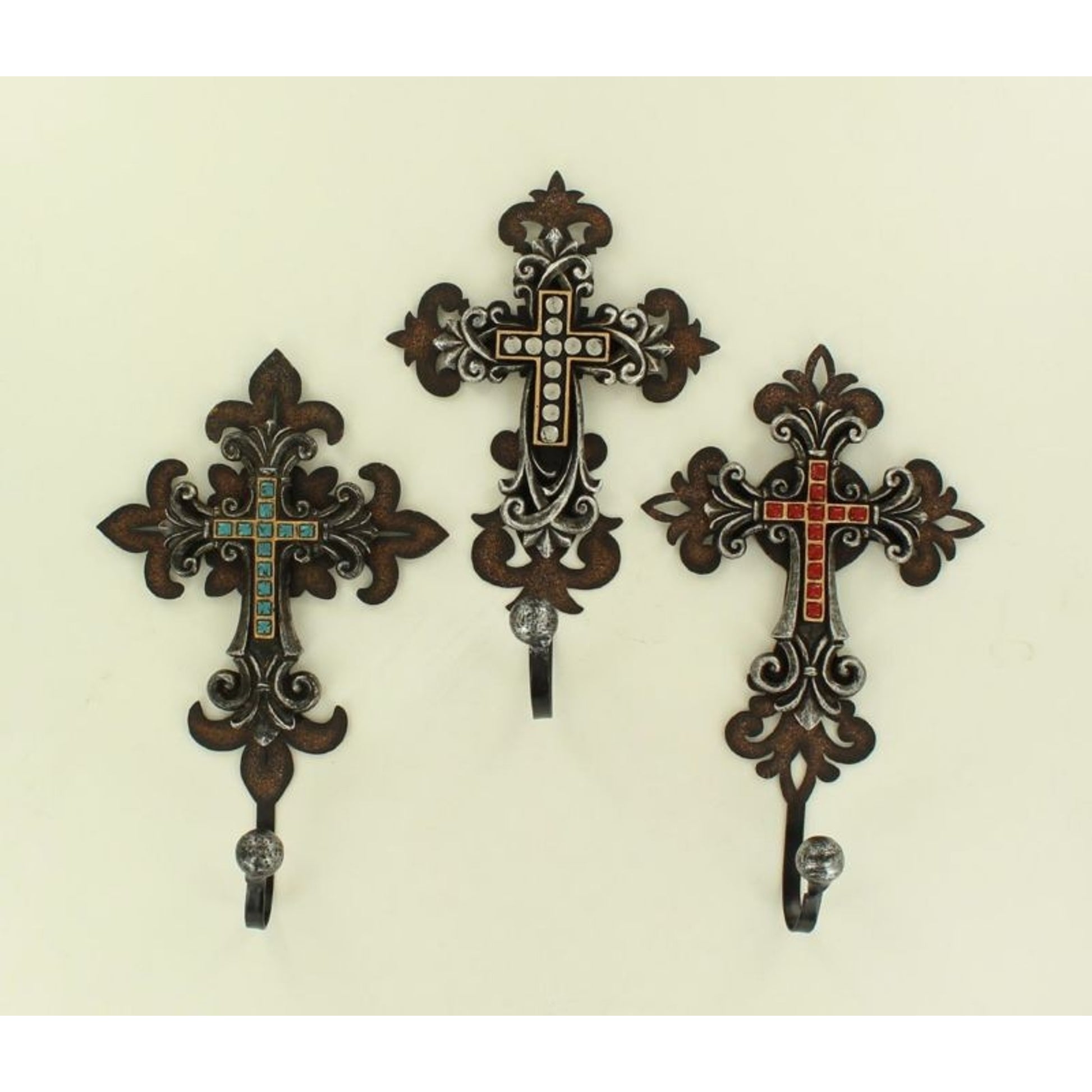 Cross Hook Set Wall Dcor - 3 PieceBk/Wh