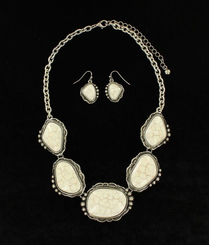 BlazinRoxx Cluster Stone Earring/Necklace SetWht